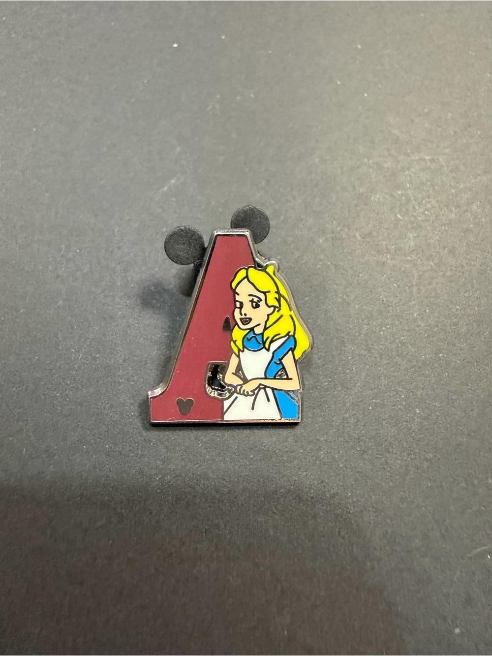 Disney Alice Enamel Letter A Pin in Red, Blue, Yellow